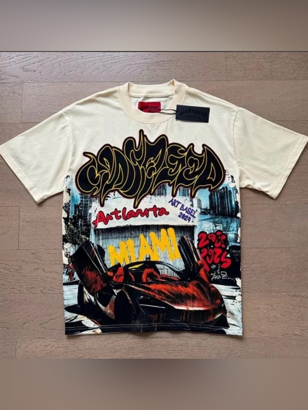 Godspeed Crewneck T-Shirt - Cream with Multicolor Print